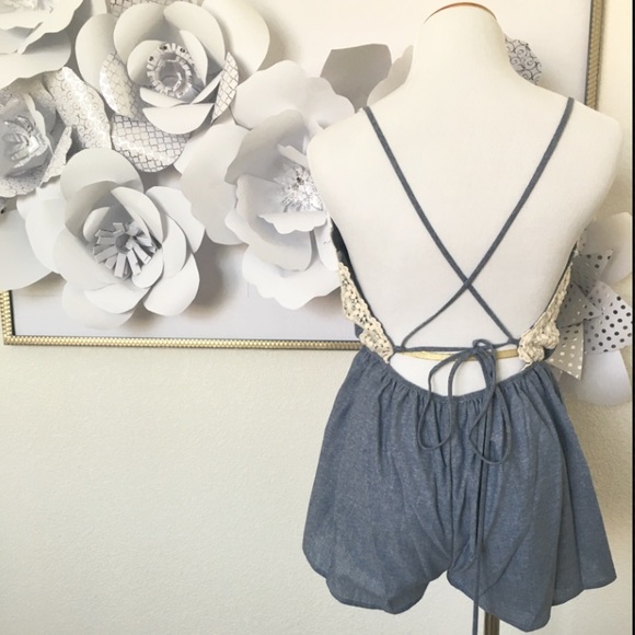 The Serena Denim Ivory Romper - Picture 3 of 4