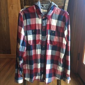 Men's Hollister Red Plaid Hoodie Shirts Size XL