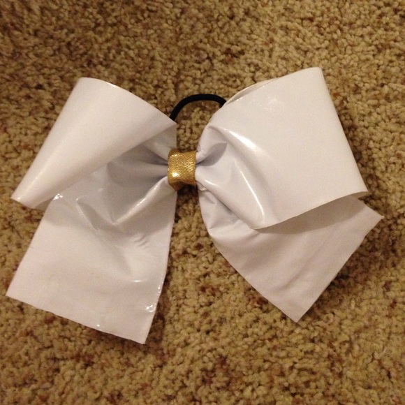 White and Gold Cheer Bow
