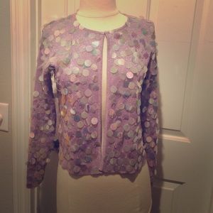Purple cardigan sweater with big sequins. Size M