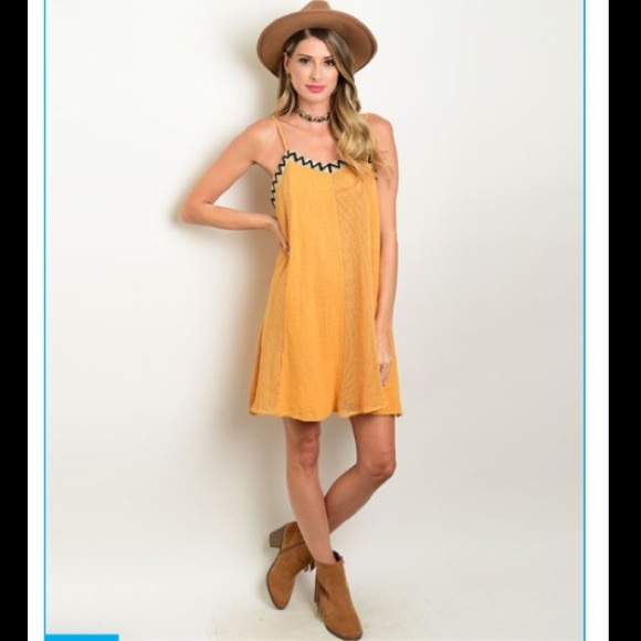 Dresses & Skirts - Mustard and Black Sleeveless Dress