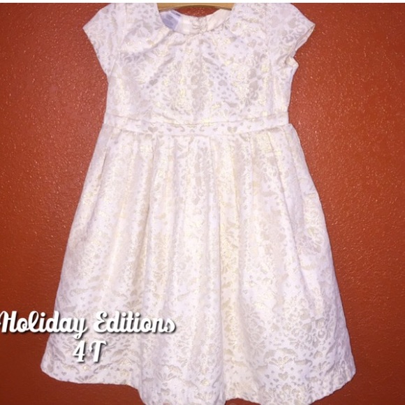 Holiday Editions Cream Gold Dress Puff Sleeves 4T