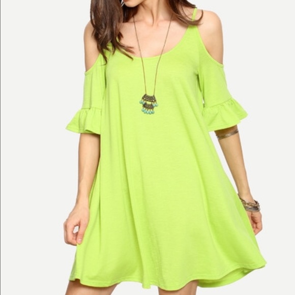 Fruit green open shoulder dress