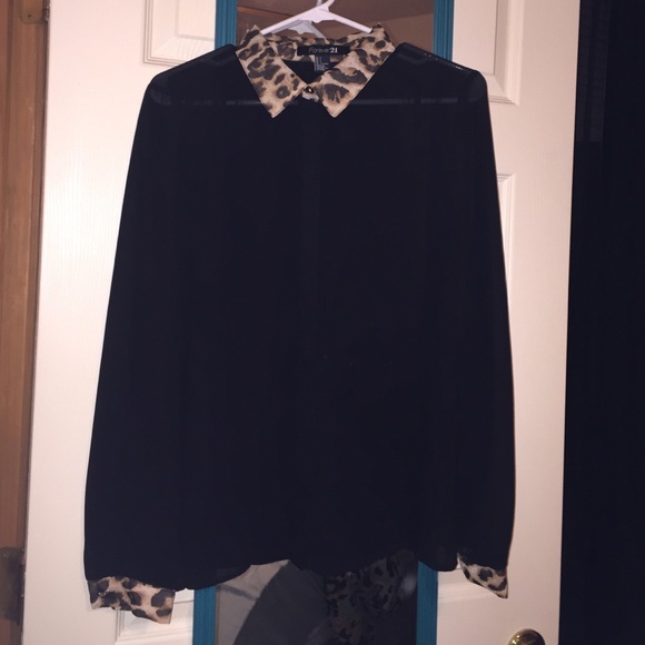 Black/Leopard Button Up