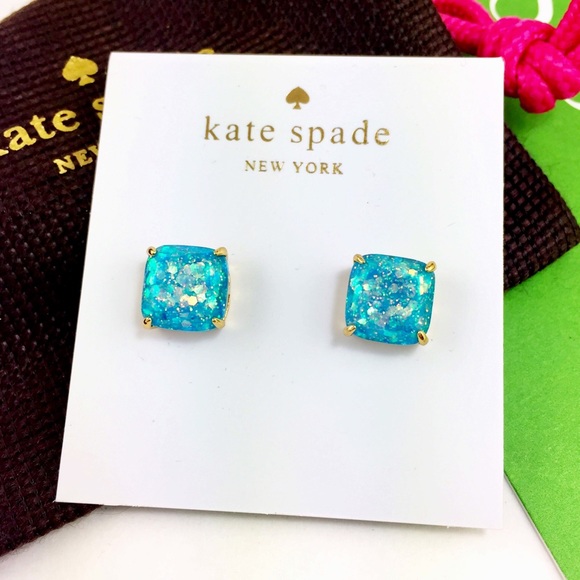 Kate spade pale blue glitter square stud earrings - Picture 1 of 3