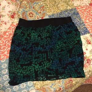 Turquoise, blue and green skirt.