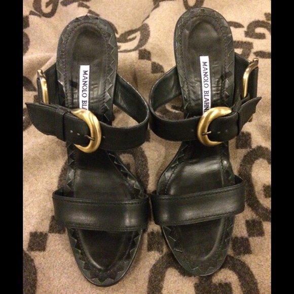 Authentic Manolo Blahnik Black Buckle Sandal Sz.38