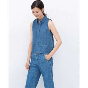 ZARA_Button Front Denim Top with a Pocket. NWT