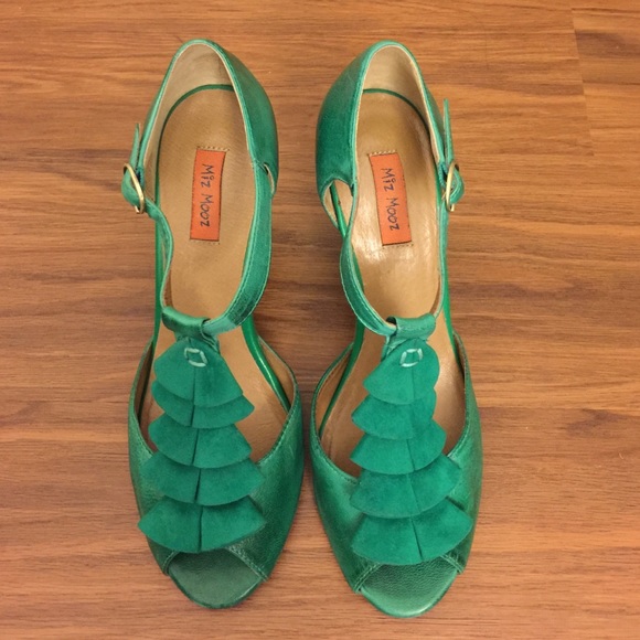 Miz Mooz Open Toe Pumps w/Ruffle Detail.