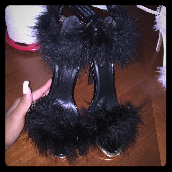 Fur heels BLACK pair size 8