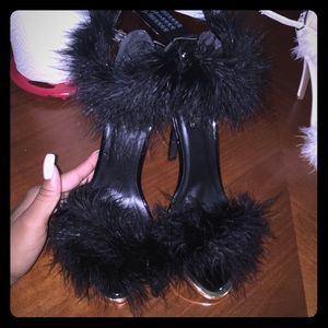Fur heels BLACK pair size 8