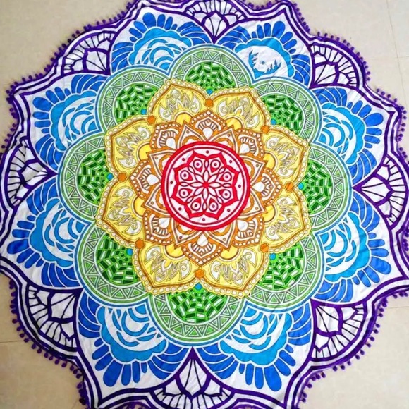 Rainbow Boho Mandala Beach Throw Blanket Tapestry