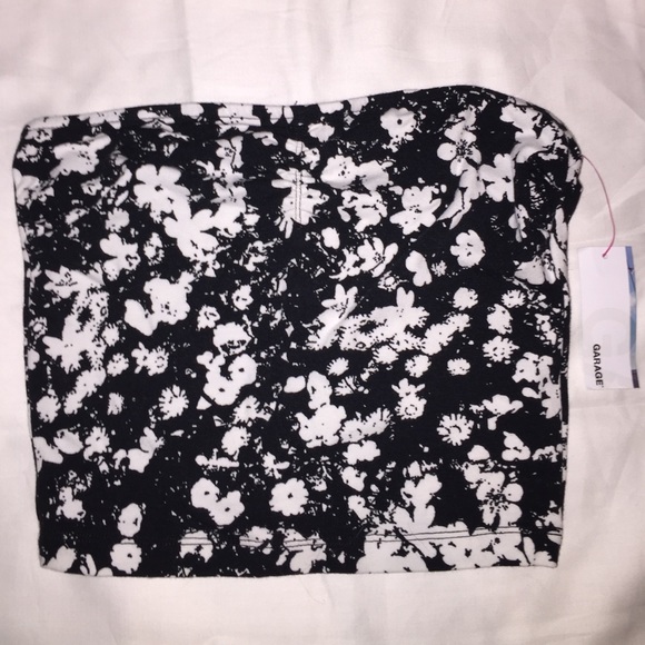 Garage Floral Black and White Tube Top