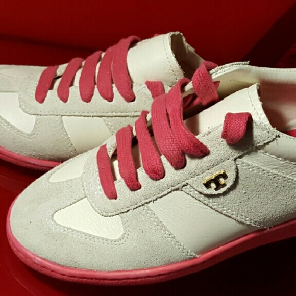 SOLD! TORY BURCH Beige Suede and Pink Sneakers Sz7