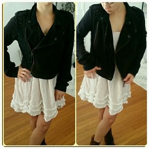 Free people laced lattice cropped military jacket