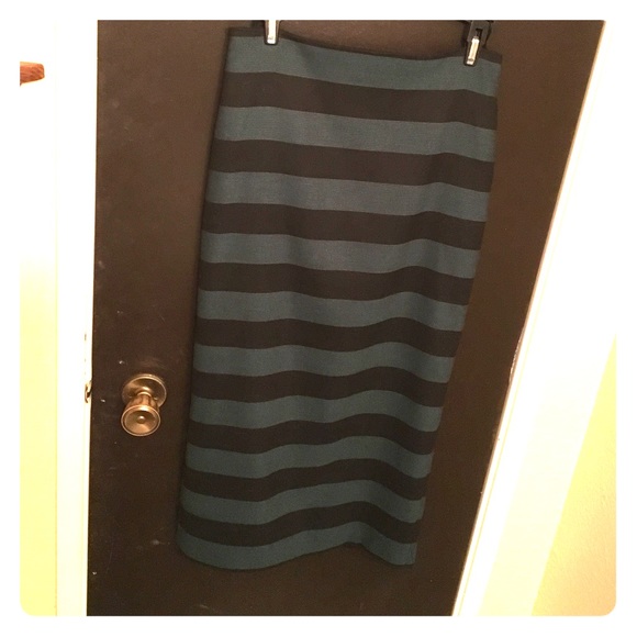 MNG Green and Black striped calf length skirt!