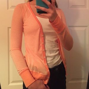 Orange and white casual  cardigan