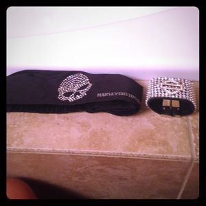 Harley Davidson head wrap & bracelet with crystals