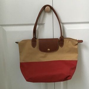 Longchamp tan & red bag