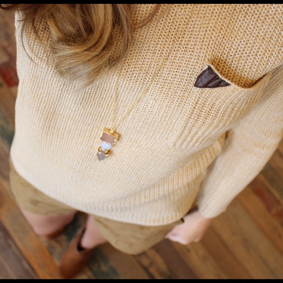 Tan knit sweater with leather trim pocket - Picture 3 of 3
