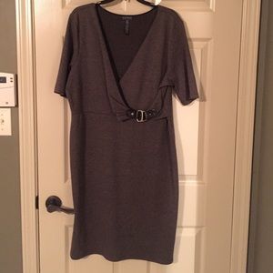 Sheath dress with faux wrap top.