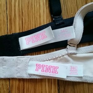 2 VS Pink bras (1 nude, 1 black).