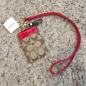 Brand new red coach lanyard and ID case