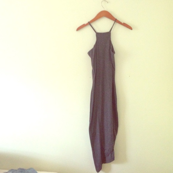 Asymmetrical grey body con express dress