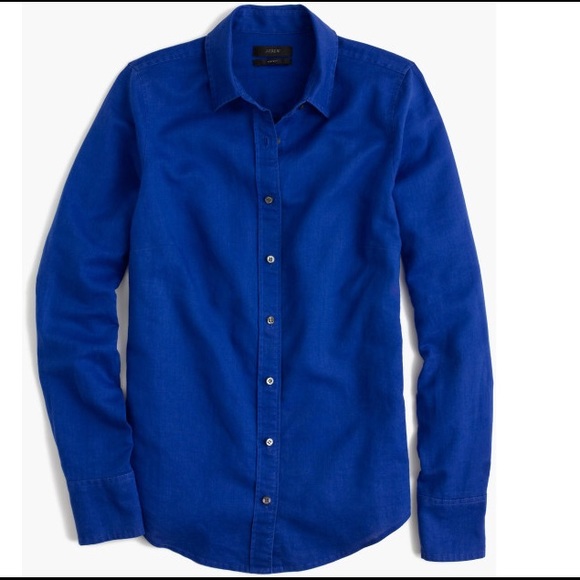 Linen J crew perfect shirt in blue.  Size 4 tall
