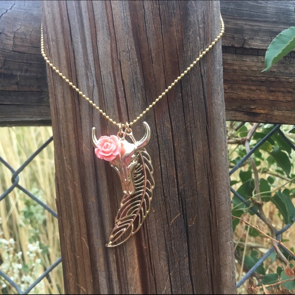 Frida Bull Skull & Feather Charm Necklace - Picture 2 of 2