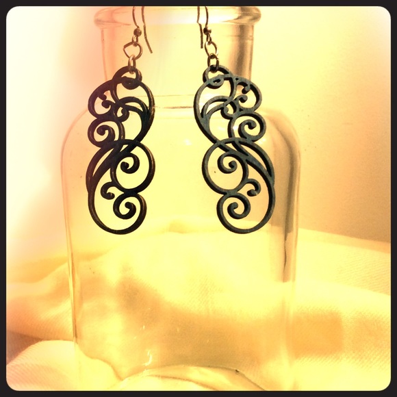 Navy Blue Wooden Dangle Earrings