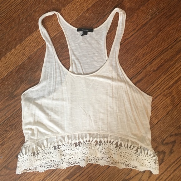 Cream tank top with lace trim