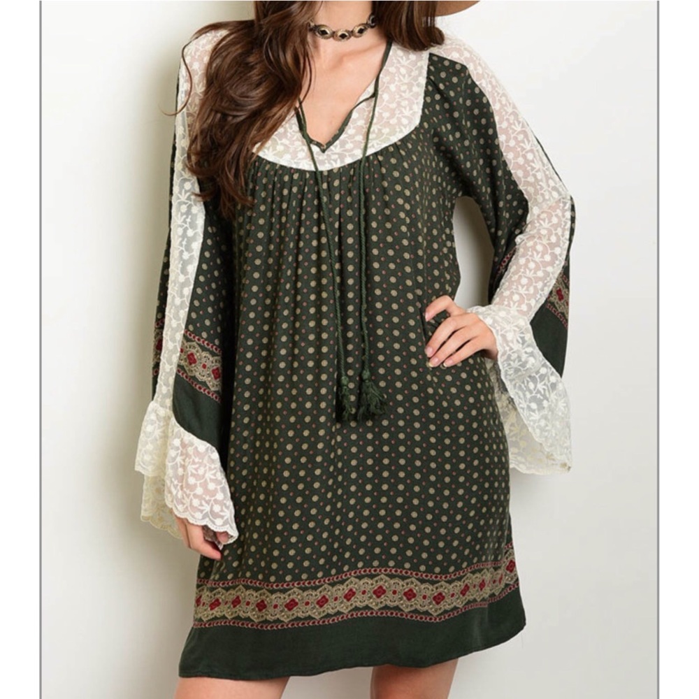  Boho Dress w/ Lace Inset