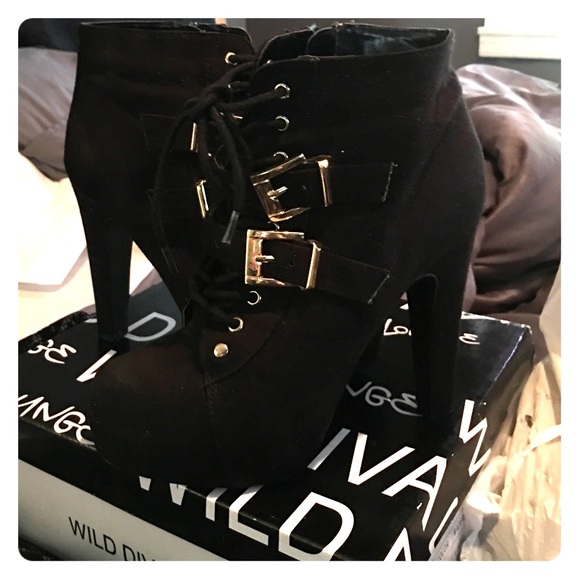 Bogo Item Black Lace Up Boots With Gold Buckles - image 1