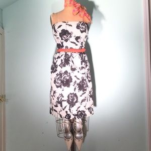 LOFT black cabbage rose silk/cotton dress