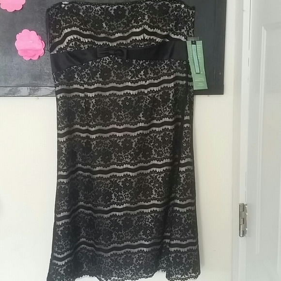 Black lace and nude dress