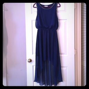 Navy blue long high low dress