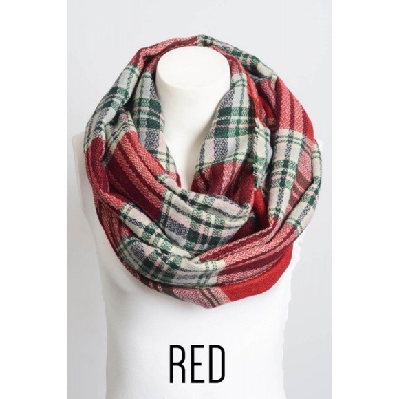 🎁SALE🎁 Red Flannel Fringe Infinity Scarf - Picture 3 of 4