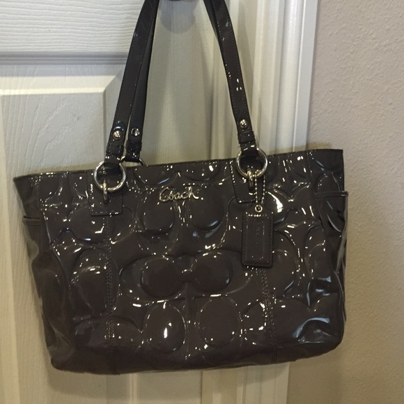 Coach Signature Embossed Grey Patent Tote - Picture 1 of 4