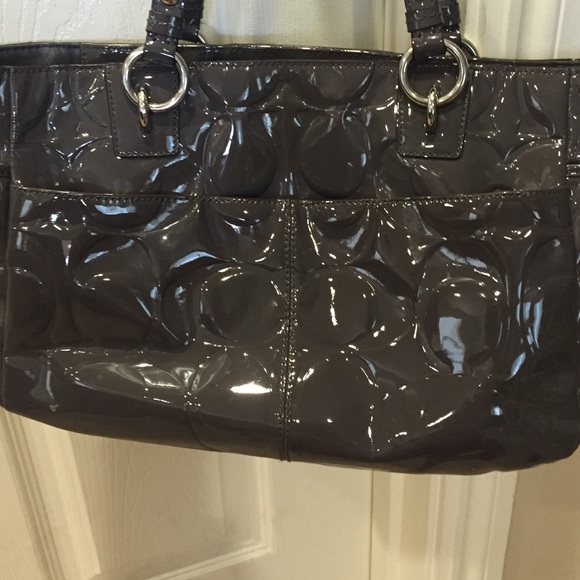 Coach Signature Embossed Grey Patent Tote - Picture 4 of 4