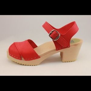 Red Suede Scandic Viola Cross Strap Sandals