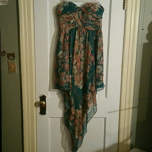 Strapless Handkerchief Style Floral Dress - Picture 1 of 4