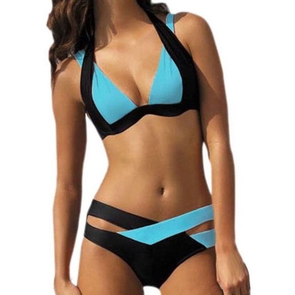 New Cross Double Colored Bandage Push Up Bikini