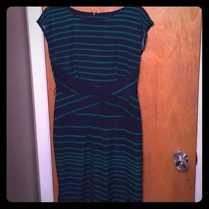 Navy and green striped dress