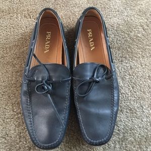 Authentic Prada men's navy blue boat deck shoes 10