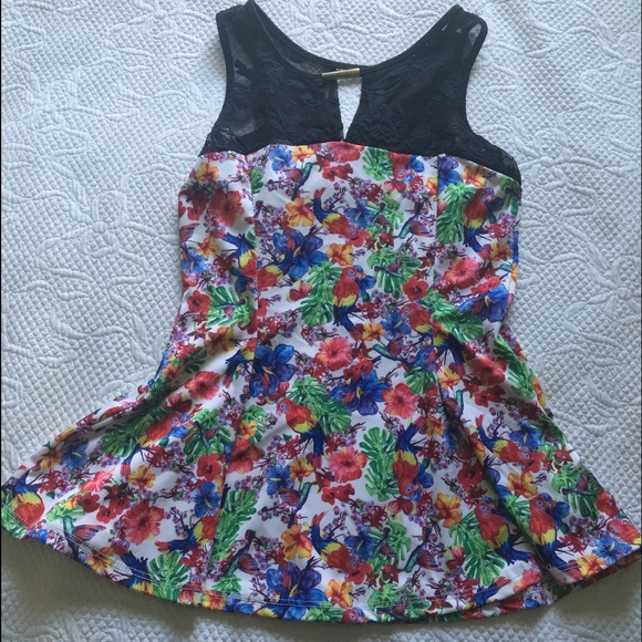 (SOLD) Parrot Print Peplum Blouse