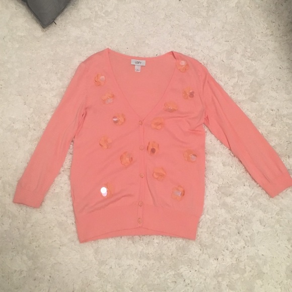 Pink Ann Taylor LOFT flower cardigan
