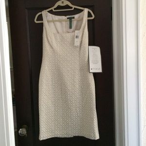 NWT.  Lauren Ralph Lauren Off-White and Gold Dress