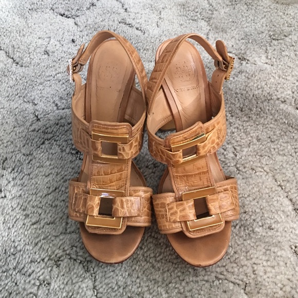 ❤️SALE❤️Tory Burch Brown Leather Wooden Heels
