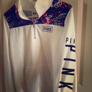 PINK; Half zip, pullover hoodie